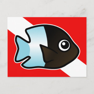 Schattigee Cartoon Damselfish Duikvlag Briefkaart
