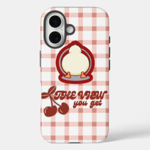 Schattigee Cartoon Dier met Retro Geruit Ontwerp iPhone 16 Hoesje