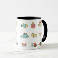 Schattigee Cartoon Dieren Patroon Mok – Black Rim