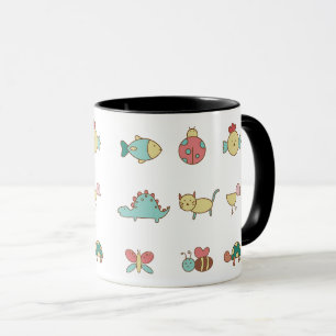 Schattigee Cartoon Dieren Patroon Mok – Black Rim