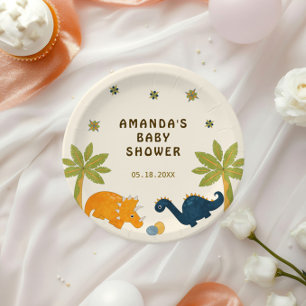 Schattigee Cartoon dinosaurus Baby shower Papieren Bordje
