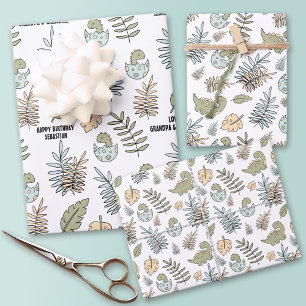 Schattigee Cartoon Dinosaurus Blauw Groen Jongensn Inpakpapier Vel