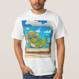 Schattigee Cartoon Dinosaurus Ontspannen op het st T-shirt