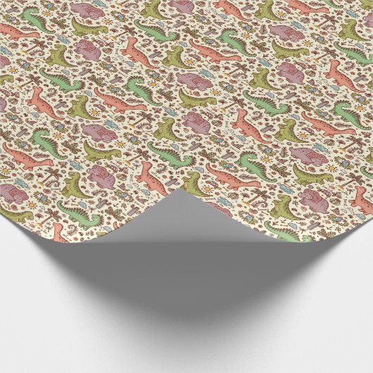 Schattigee Cartoon Dinosaurus Patroon Cadeaupapier (Hoek)