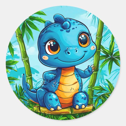 Schattigee cartoon dinosaurus ronde sticker (Voorkant)