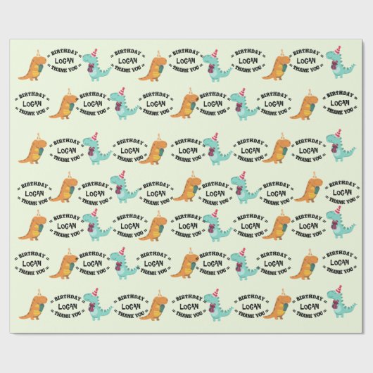 Schattigee Cartoon Dinosaurussen Dino-Mite Verjaar Cadeaupapier (Vlak)