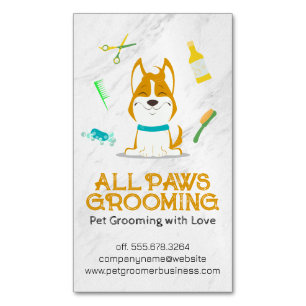 Schattigee Cartoon Dog en Grooming Tools Magnetisch Visitekaartje