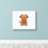 Schattigee Cartoon Dog Trick-or-Treating Classic T Canvas Afdruk (Insitu (Houten vloer))