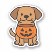 Schattigee Cartoon Dog Trick-or-Treating Classic T Sticker (Voorkant)