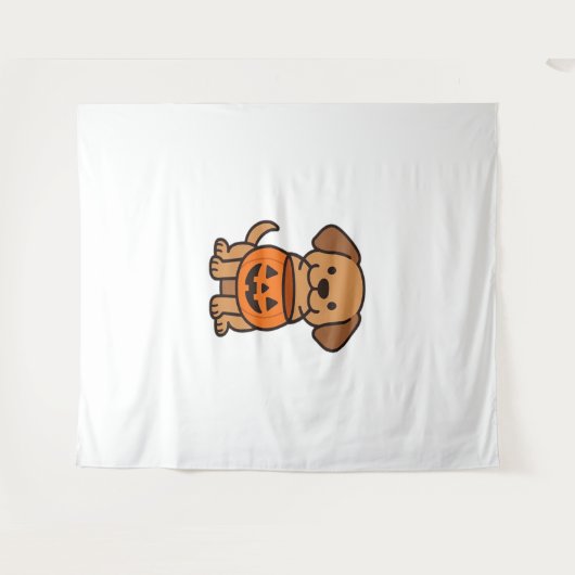 Schattigee Cartoon Dog Trick-or-Treating Classic T Wandkleed (Voorkant (horizontaal))