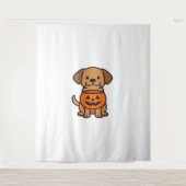 Schattigee Cartoon Dog Trick-or-Treating Classic T Wandkleed (Voorkant)