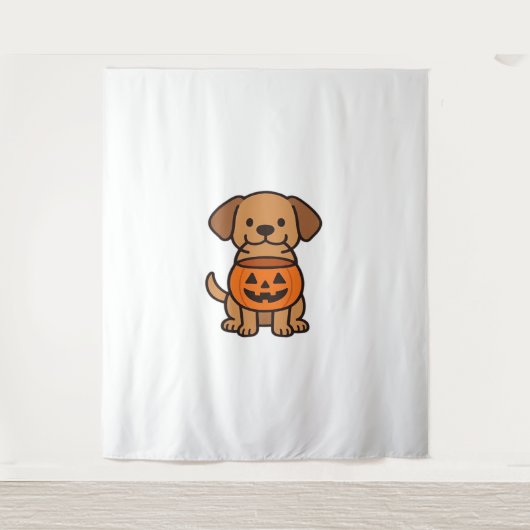Schattigee Cartoon Dog Trick-or-Treating Classic T Wandkleed (Voorkant)
