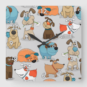 Schattigee Cartoon Doggies of Puppies Vierkante Klok