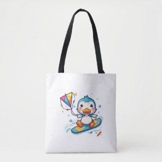 "Schattigee Cartoon Duckling Kiteboarding - Witte  Draagtas