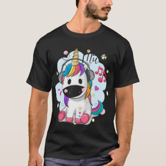 Schattigee Cartoon Eenhoorn met Hoofdtelefoon T-shirt