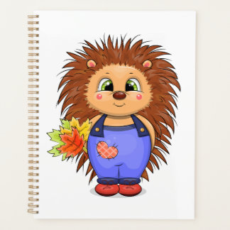 Schattigee cartoon egel met herfstbladeren. planner