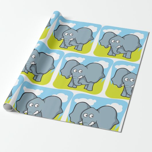 Schattigee Cartoon Elephant Fun Oerwoud Dier Cadeaupapier (Uitgerold)