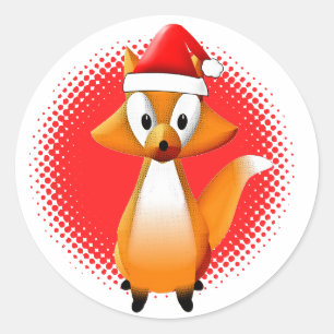 Schattigee Cartoon Fox Dier met Santas Pet Rood Ronde Sticker