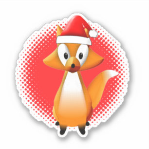 Schattigee Cartoon Fox Dier met Santas Pet Rood Sticker
