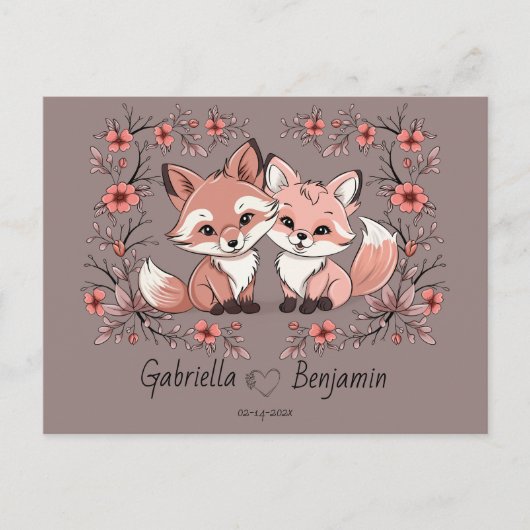 Schattigee Cartoon Fox Lovers Hart Valentijn's Day Briefkaart (Voorkant)