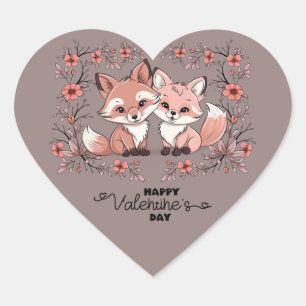 Schattigee Cartoon Fox Lovers Hart Valentijn's Day Sticker