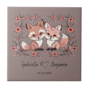 Schattigee Cartoon Fox Lovers Hart Valentijn's Day Tegeltje