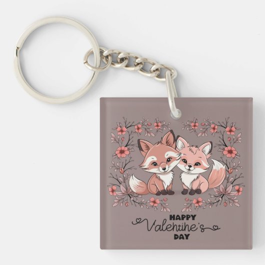 Schattigee Cartoon Fox Lovers Hearts Valentijn's D Sleutelhanger (Voorkant)