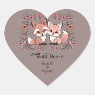 Schattigee Cartoon Fox Lovers Valentijn's Day Dank Hart Sticker