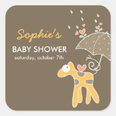 Schattigee Cartoon Gele Giraffe & Paraplu Baby sho Vierkante Sticker (Voorkant)