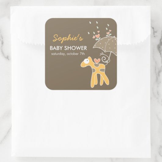 Schattigee Cartoon Gele Giraffe & Paraplu Baby sho Vierkante Sticker (Tas)