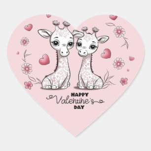 Schattigee Cartoon Giraffe Liefhebbers Hart Valent Hart Sticker
