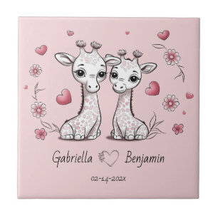 Schattigee Cartoon Giraffe Liefhebbers Hart Valent Tegeltje