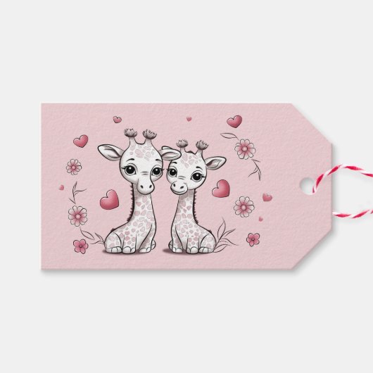 Schattigee Cartoon Giraffe Lovers Hearts Valentijn Cadeaulabel (Voorkant (Horizontaal))