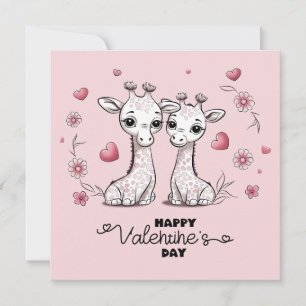 Schattigee Cartoon Giraffe Lovers Hearts Valentijn Feestdagenkaart