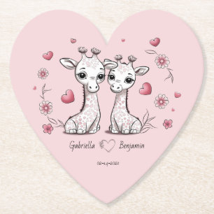 Schattigee Cartoon Giraffe Lovers Hearts Valentijn Kartonnen Onderzetters