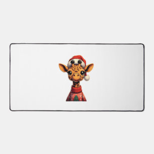 Schattigee Cartoon Giraffe met Santa Hat Christmas Bureaumat