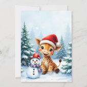 Schattigee Cartoon Giraffe met Santa Hat & Snowman Kaart (Achterkant)