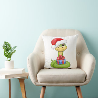 Schattigee cartoon groene slang met cadeau. kussen