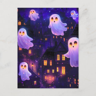 Schattigee Cartoon Halloween Midnight Flying Ghost Aankondigingskaart