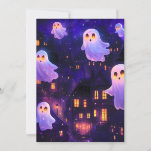 Schattigee Cartoon Halloween Midnight Flying Ghost Feestdagenkaart
