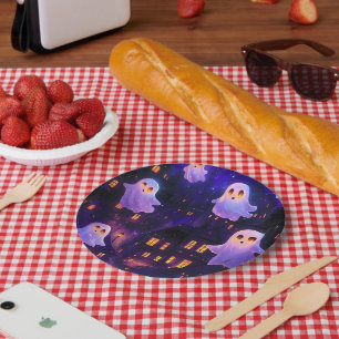 Schattigee Cartoon Halloween Midnight Flying Ghost Papieren Bordje