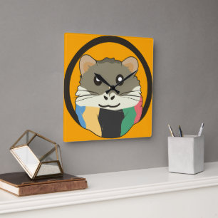 Schattigee cartoon hamster met een veelkleurige sj vierkante klok