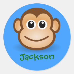 Schattigee Cartoon Happy Monkey Gezicht Gepersonal Ronde Sticker