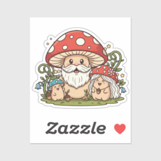 Schattigee Cartoon Happy Mushroom Familie Gedrukt Sticker