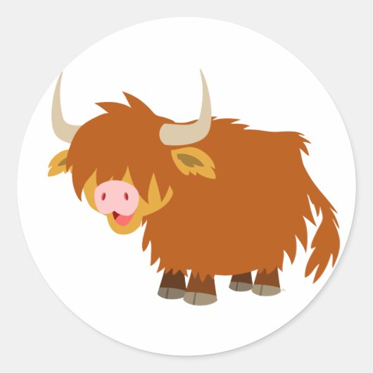 Schattigee Cartoon Highland Koe Sticker (Voorkant)