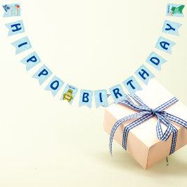 Schattigee Cartoon Hippo Vieren Verjaardag Vlaggetjes