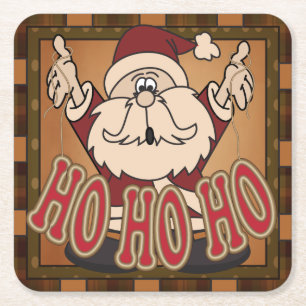 Schattigee Cartoon Ho Ho Ho Santa Christmas Vierkante Kartonnen Onderzetter