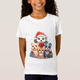 Schattigee cartoon huisdieren, kerststijl illustra t-shirt