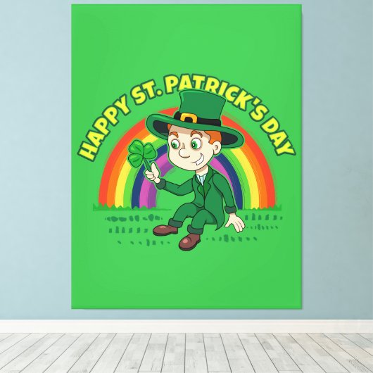 Schattigee cartoon kabouter met klaverblad en rege canvas afdruk (Insitu (Houten vloer))