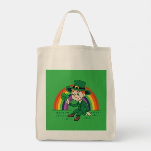Schattigee cartoon kabouter met klaverblad en rege tote bag (Achterkant)